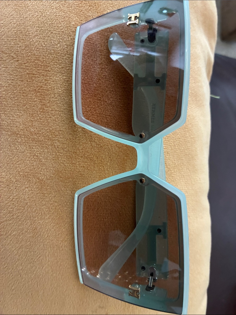 Hermes Mint Green Geometric Sunglasses with Brown Lenses